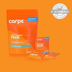 NWT Carpe Sweat Absorbing Face Wipes - Tea Tree Scent